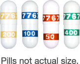 Collection of images showing Celebrex pill doses and colors: 50 mg (red and white), 100 mg (blue and white), 200 mg (yellow and white) and 400 mg (green and white)