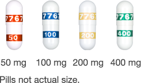 Collection of images showing Celebrex pill doses and colors: 50 mg (red and white), 100 mg (blue and white), 200 mg (yellow and white) and 400 mg (green and white)